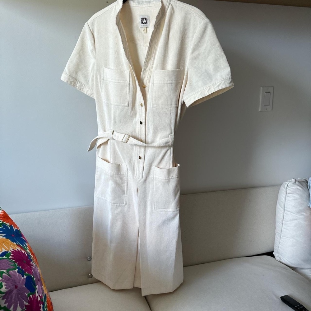 Anne Klein corduroy tie dress in ivory cream